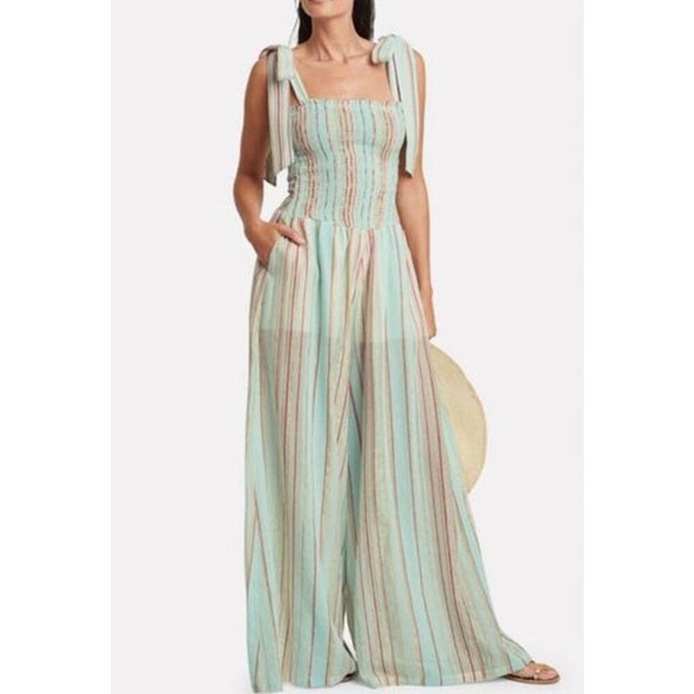 My Beachy Side Layla Jumpsuit Striped Boho Chic Sz XS Wide Leg Blue Red White